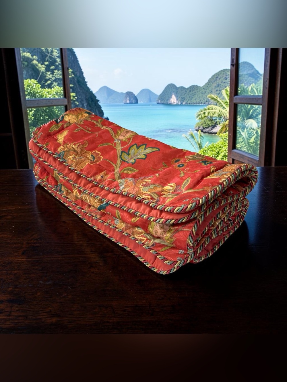 2 J Queen New York Key Largo Padded Pillow Shams King Orange Jacobean Floral